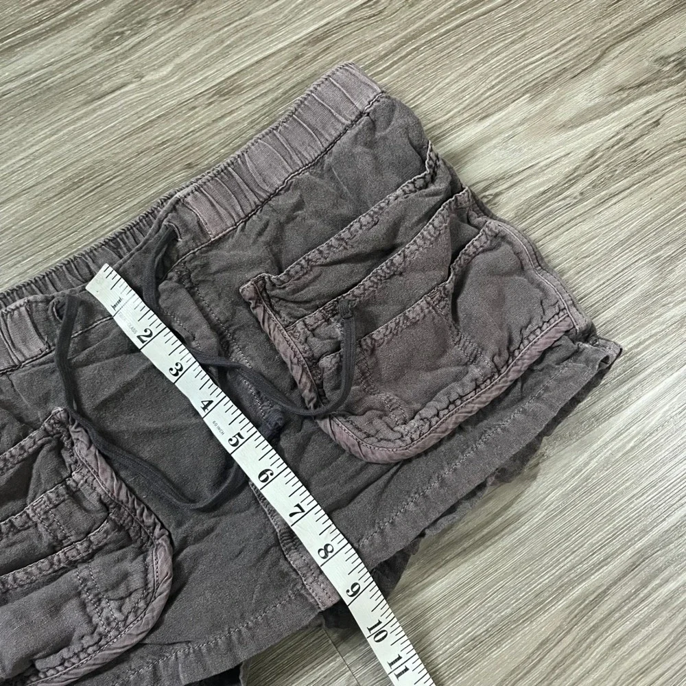 Free People Cargo Mini Skirt XS Gray Linen Blend Utility Drawstring Pockets